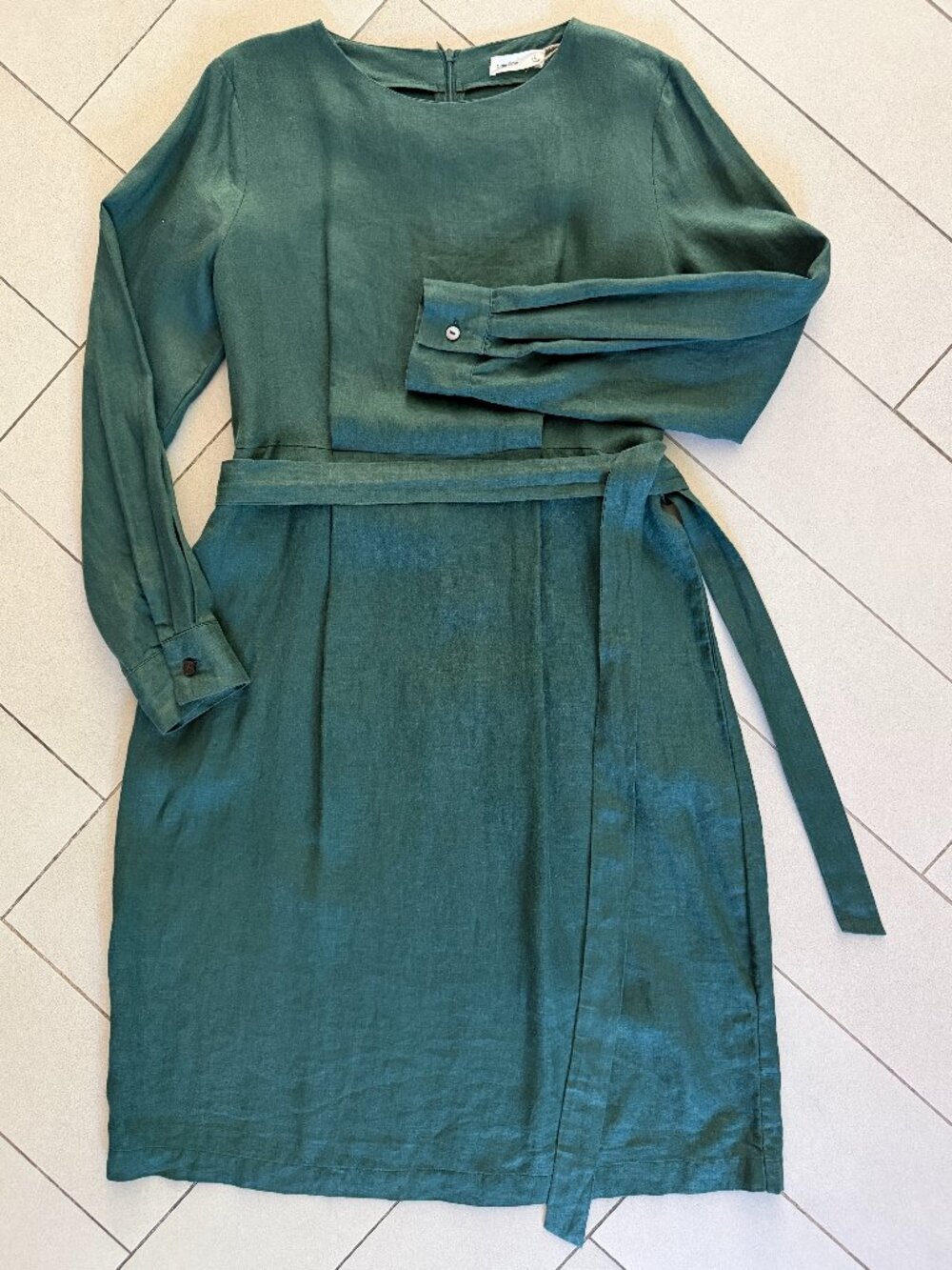 Grae Cove Emerald Green Tie Waist Linen Dress Large